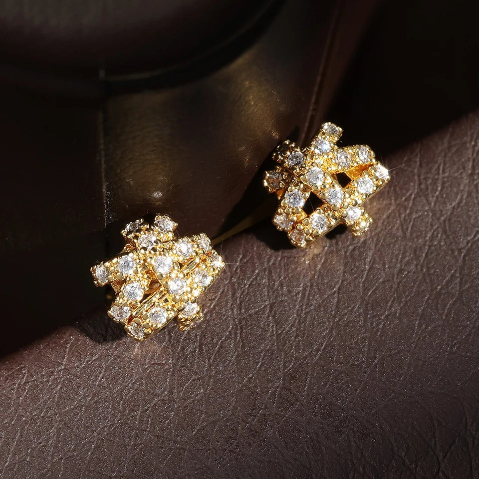 Vintage Geometric Crystal Gold Stud Earrings-Ariette Jewelry