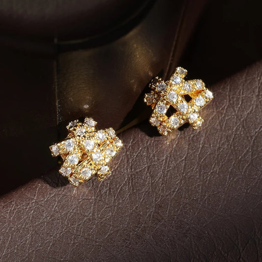Vintage Geometric Crystal Gold Stud Earrings-Ariette Jewelry