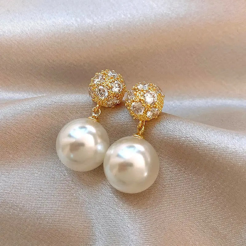 Vintage Crystal Round Ball Drop Earrings-Ariette Jewelry