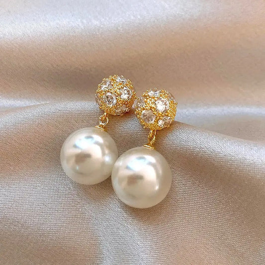 Vintage Crystal Round Ball Drop Earrings-Ariette Jewelry