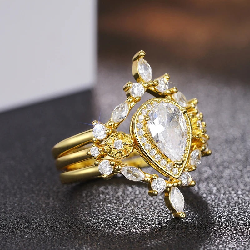 Gold Vintage Pear-Cut Crown Ring-Ariette Jewelry