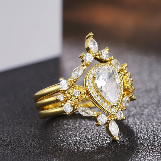 Gold Vintage Pear-Cut Crown Ring-Ariette Jewelry
