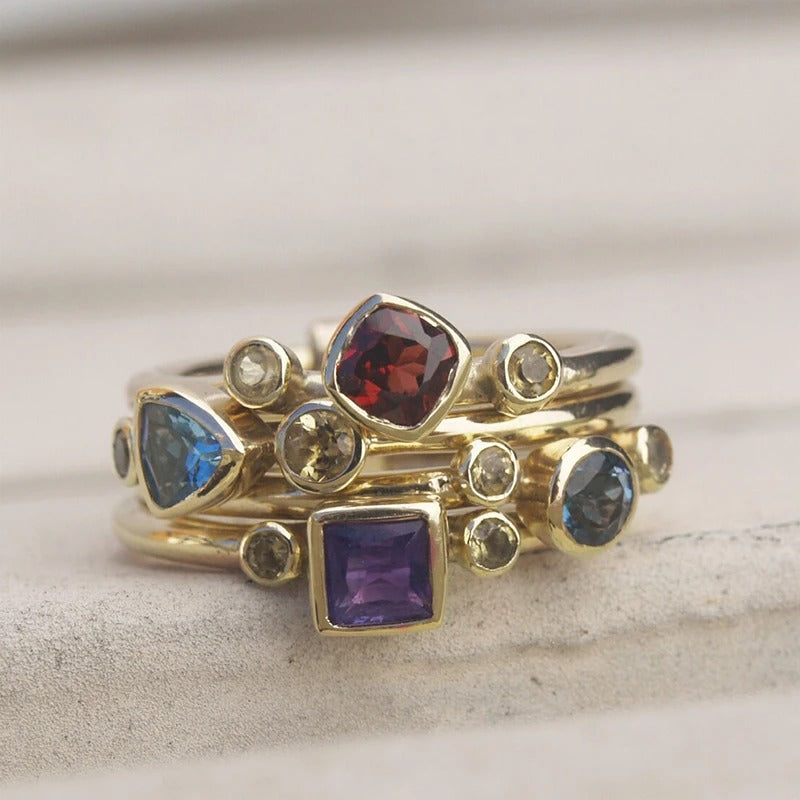 Multi-Gemstone Vintage Gold Ring-Ariette Jewelry