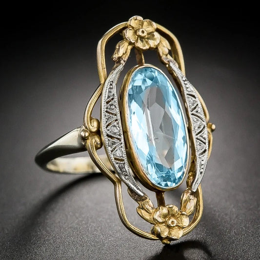 Two-Tone Gold & Silver Blue Gemstone Ring-Ariette Jewelry