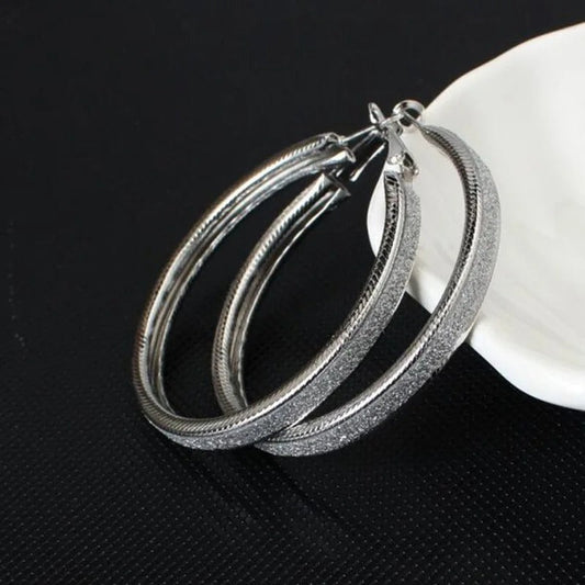 Vintage Silver Round Shiny Hoop Earrings-Ariette Jewelry