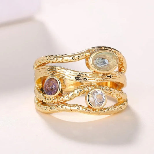 Gold Multi-Stone Twisted Ring-Ariette Jewelry