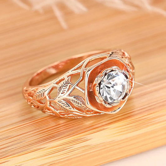 Vintage Rose Gold Leaf Diamond Ring-Ariette Jewelry