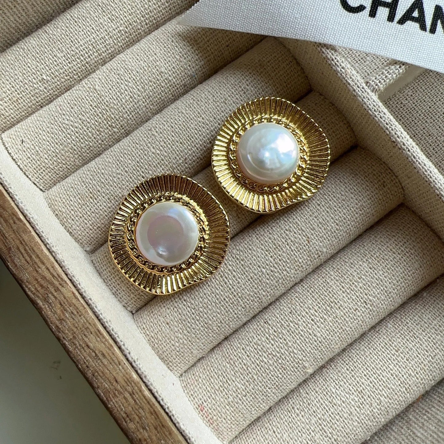 Classic Round Gold Rim Pearl Earrings-Ariette Jewelry
