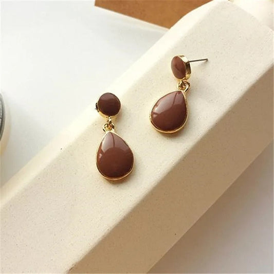 Vintage Gold Brown Drop Earrings-Ariette Jewelry