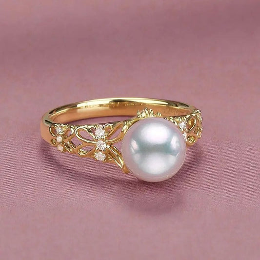 Vintage Gold & Pearl Floral Adjustable Ring-Ariette Jewelry
