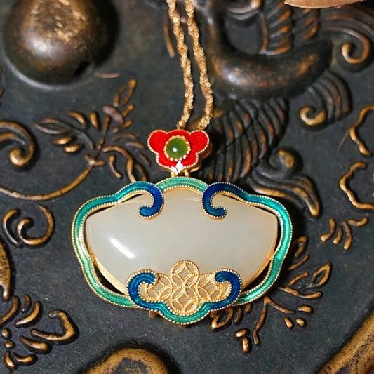 Timeless Gold Cloud Red & Green Floral Pendant Necklace-Ariette Jewelry