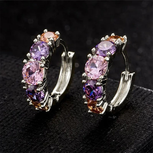 Vintage Silver Purple Gem Earrings-Ariette Jewelry