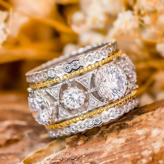 Two-Tone Crystal Diamond Vintage Ring-Ariette Jewelry