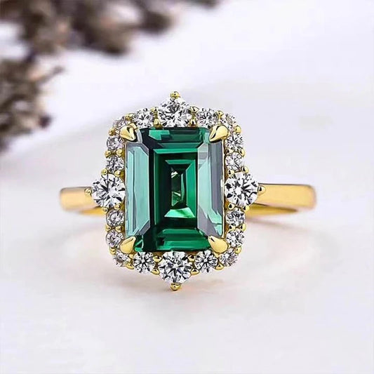 Vintage Square Green Zirconia Ring-Ariette Jewelry