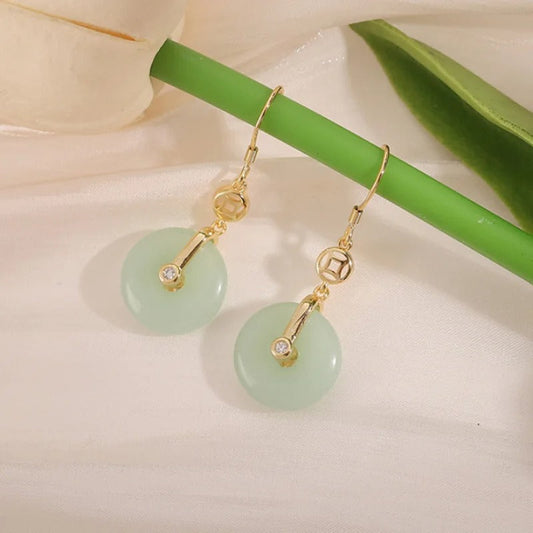 Vintage Gold & Green Circle Crystal Drop Earrings-Ariette Jewelry