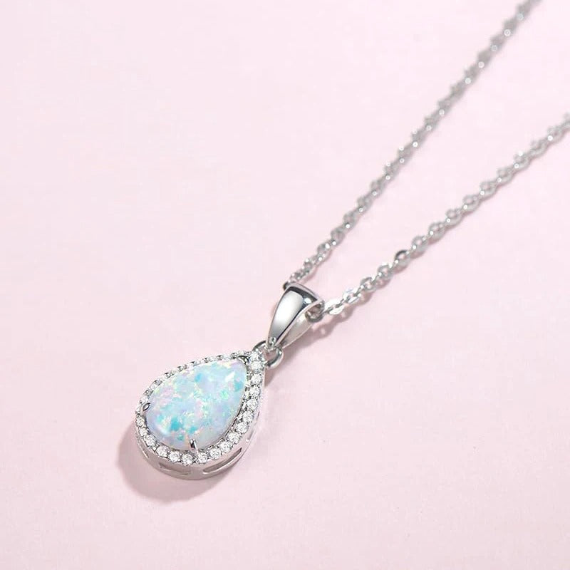 Silver Pear Opal Pendant Necklace-Ariette Jewelry