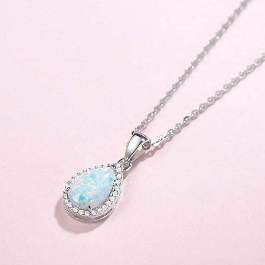 Silver Pear Opal Pendant Necklace-Ariette Jewelry