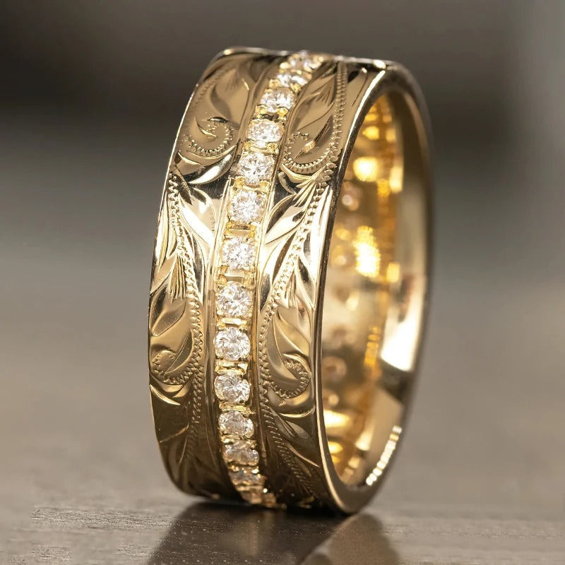 Vintage Gold Leaf Pattern Ring-Ariette Jewelry
