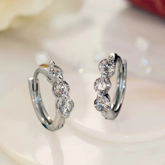 Silver Round Stone Hoop Earrings-Ariette Jewelry