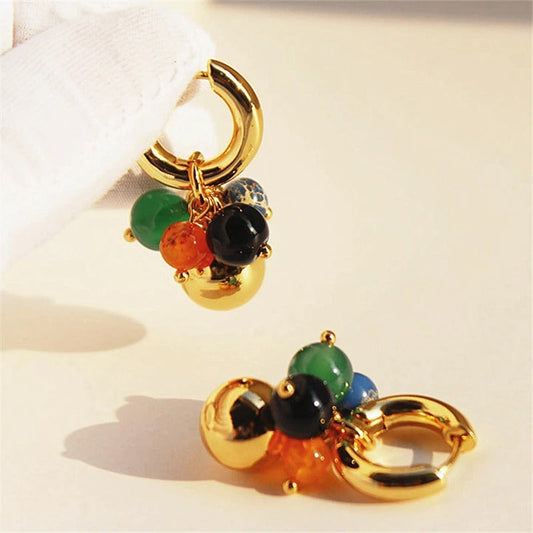 Gold Hoop Multi-Colored Beads Earrings-Ariette Jewelry