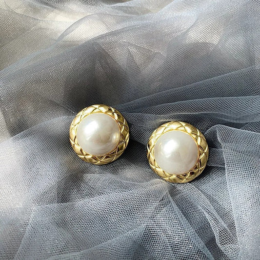 Vintage Gold Large Pearl Center Earrings-Ariette Jewelry