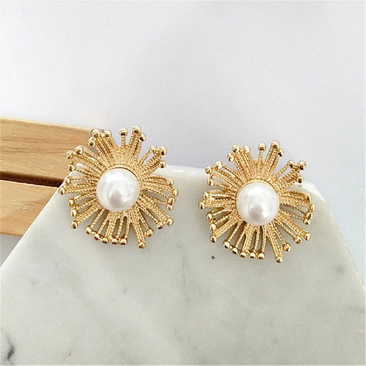 Gold Sunburst Fireworks Pearl Earrings-Ariette Jewelry