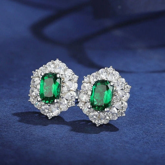 Vintage Silver Regal Green Earrings-Ariette Jewelry