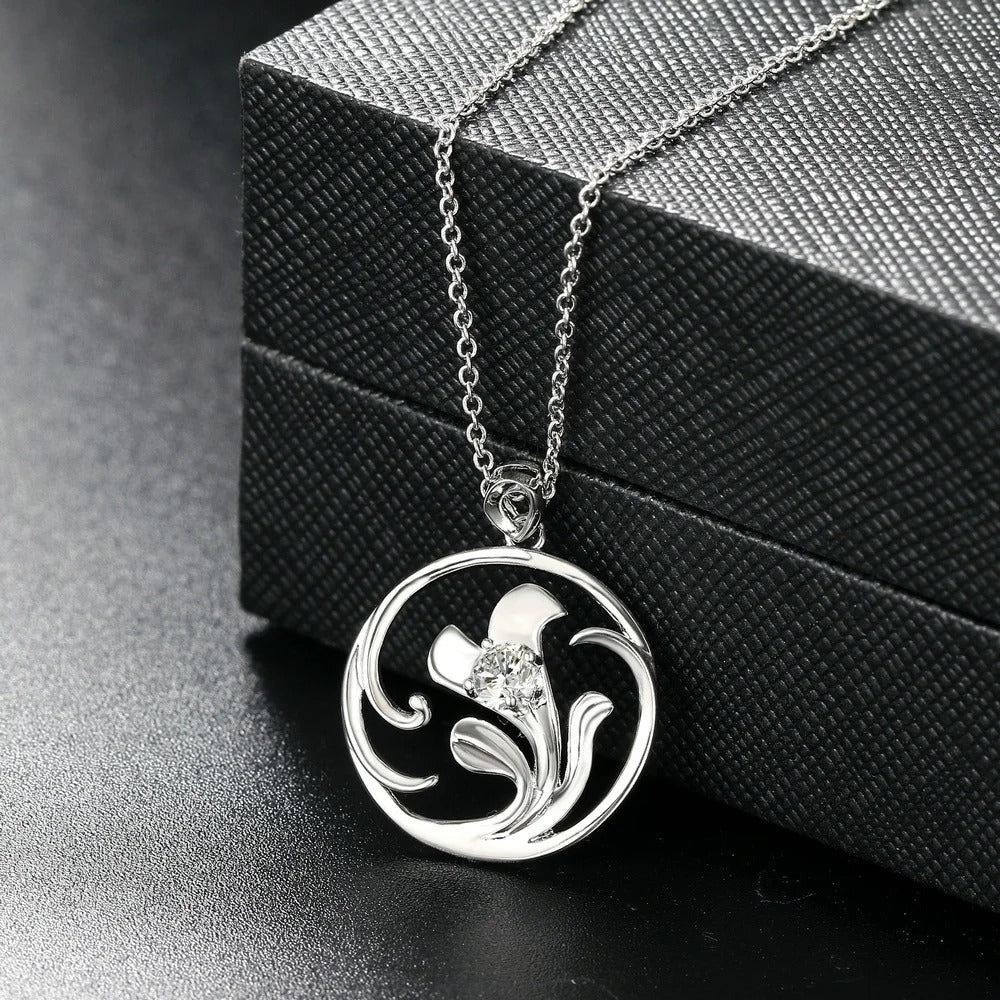 Antique Silver Swirling Floral & Gemstone Necklace-Ariette Jewelry