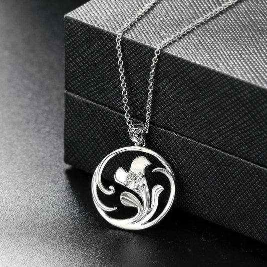 Antique Silver Swirling Floral & Gemstone Necklace-Ariette Jewelry