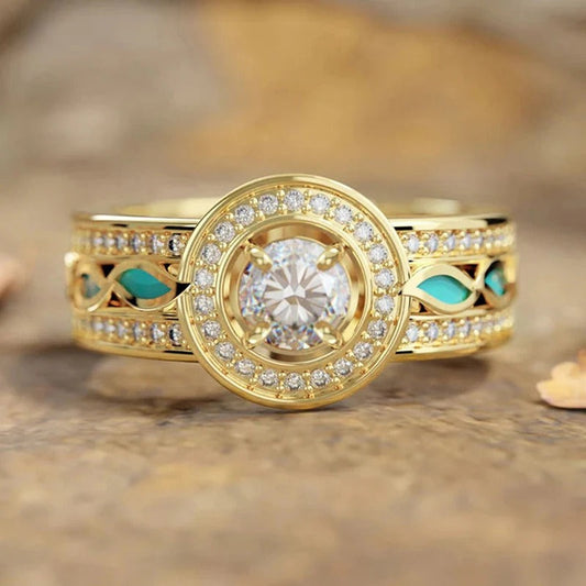 Vintage Diamond & Turquoise Gold Ring-Ariette Jewelry