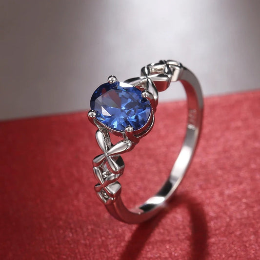 Vintage Blue Crystal Silver Ring-Ariette Jewelry