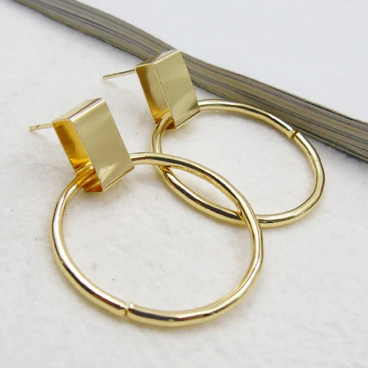 Vintage Gold Circle & Square Earrings-Ariette Jewelry