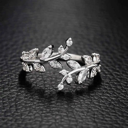 Vintage Floral Leaf Silver Adjustable Ring-Ariette Jewelry