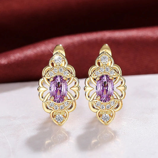 Vintage Gold Purple Filigree Earrings-Ariette Jewelry