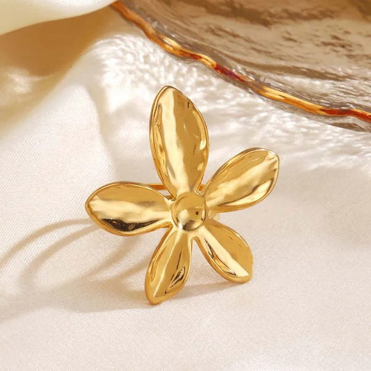 Gold Flower Unique Floral Adjustable Ring-Ariette Jewelry