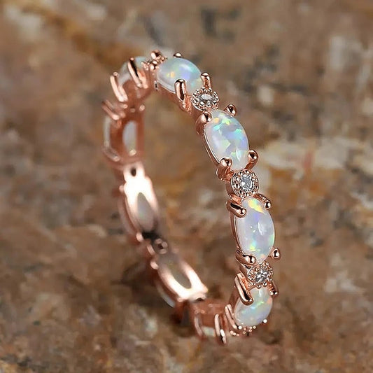 Vintage Opal & Crystal Rose Gold Ring-Ariette Jewelry