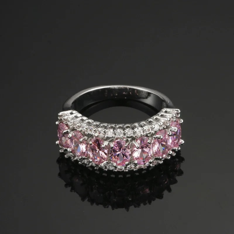 Vintage Pink Gemstone & Silver Band Ring-Ariette Jewelry