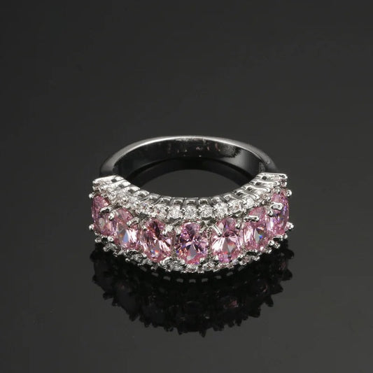 Vintage Pink Gemstone & Silver Band Ring-Ariette Jewelry
