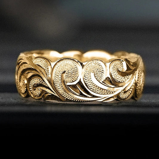 Vintage Gold Floral Swirl Pattern Ring-Ariette Jewelry
