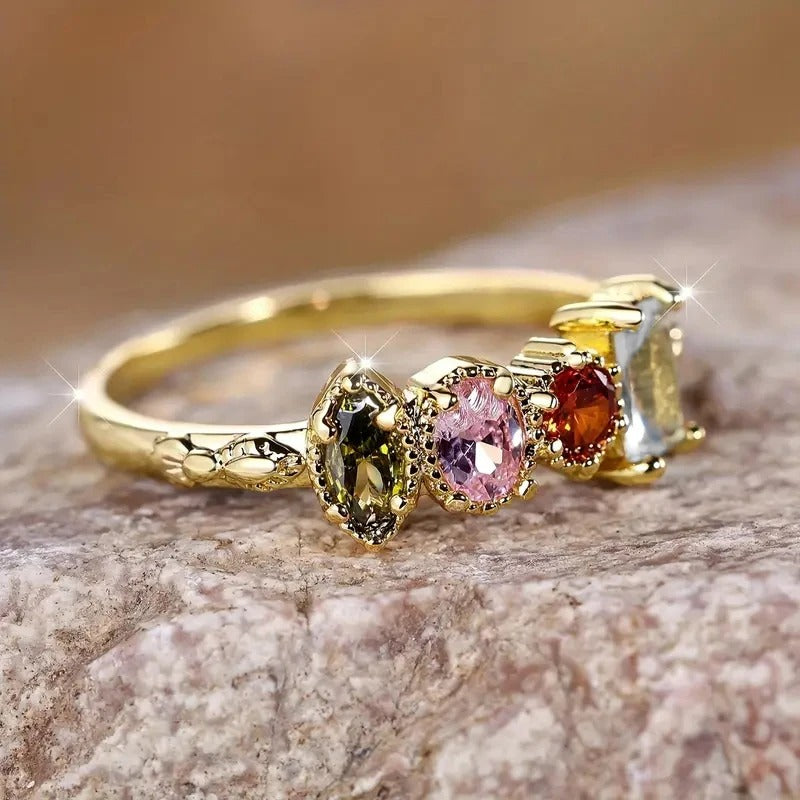 Vintage Gold Four Stone Zirconia Ring-Ariette Jewelry