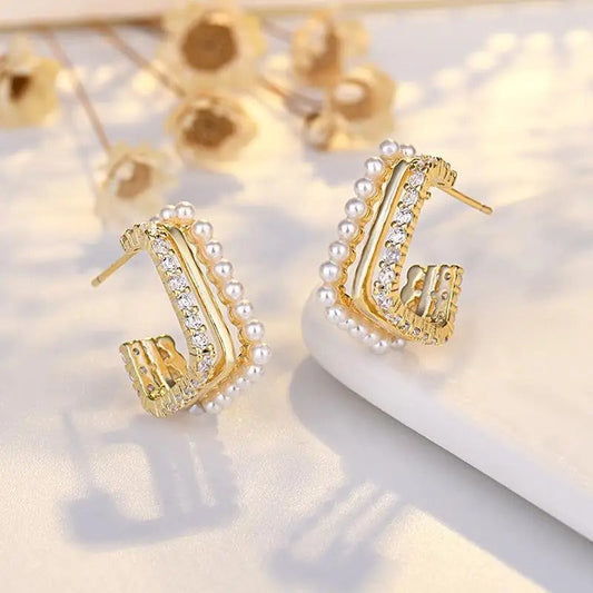 Vintage Pearl & Gemstone Encrusted Gold Hoop Earrings-Ariette Jewelry