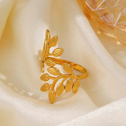 Vintage Gold Leaf Delicate Branch Adjustable Ring-Ariette Jewelry