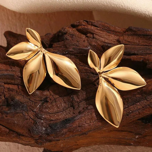 Vintage Gold Petal-Inspired Leaf Earrings-Ariette Jewelry