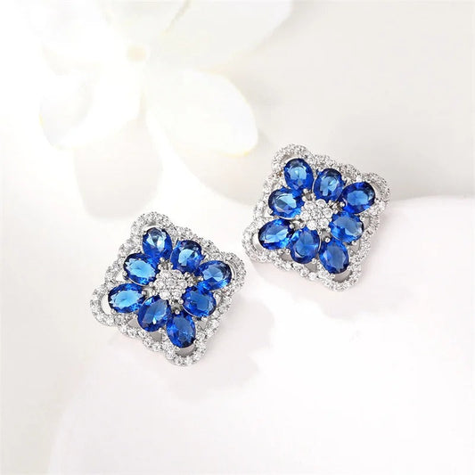 Silver Blue Crystal Stud Earrings-Ariette Jewelry