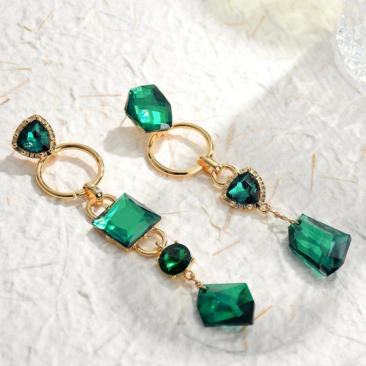 Vintage Gold & Green Crystal Teardrop Earrings-Ariette Jewelry