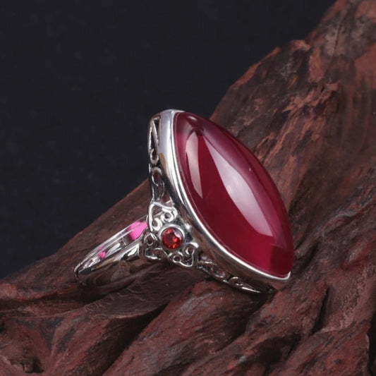 Classic Silver Marquise Red Stone Adjustable Ring-Ariette Jewelry