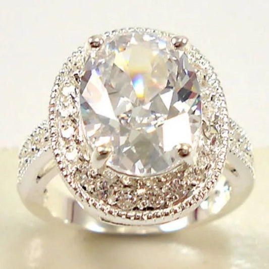 Vintage Silver Oval Gemstone Halo Ring-Ariette Jewelry