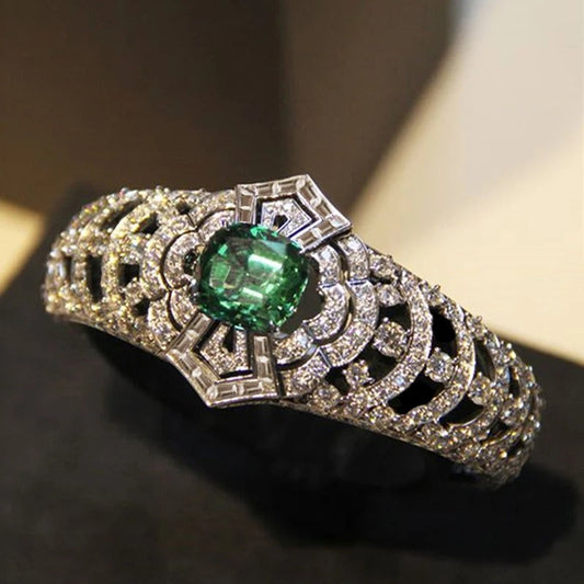 Vintage Green Gem & Diamond Statement Ring-Ariette Jewelry