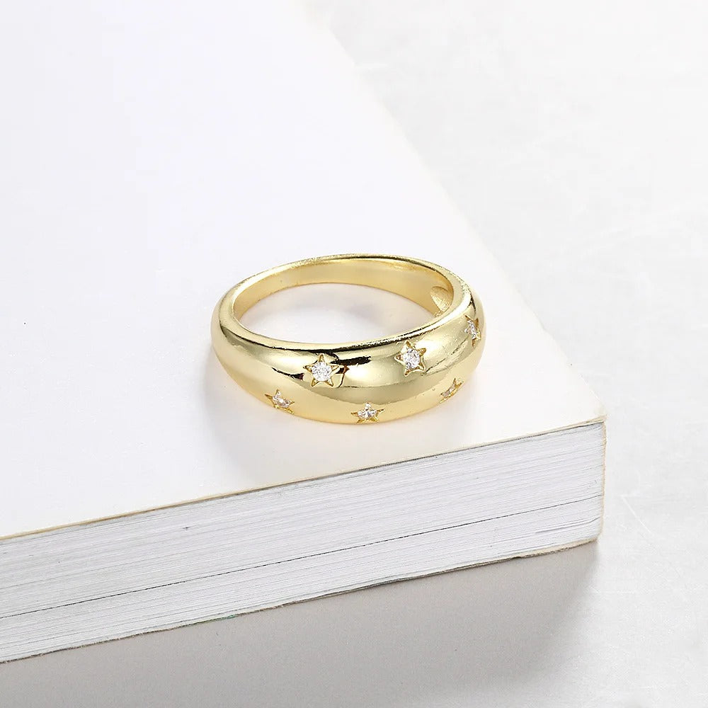 Gold Star & Sparkling Crystal Ring-Ariette Jewelry