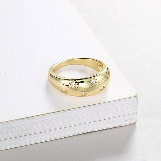 Gold Star & Sparkling Crystal Ring-Ariette Jewelry